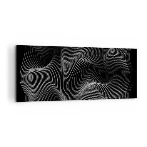 Obraz na płótnie - Abstrakcyjne białe linie na czarnym tle - 120x50cm - Taniec światła w przestrzeni - Nowoczesna dekoracja ścienna do salonu i sypialni ARTTOR