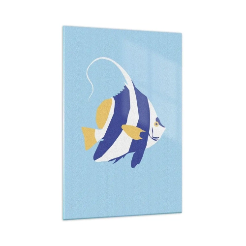 Obraz na szkle - Minimalistyczna ilustracja ryby tropikalnej na błękitnym tle - 70x100cm - Miss tropikalnych wód - Nowoczesna dekoracja ścienna do salonu i sypialni ARTTOR