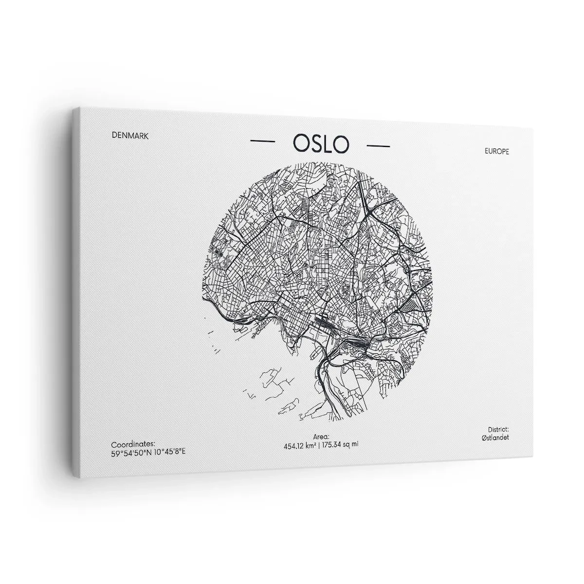 Obraz na płótnie - Mapa Oslo w minimalistycznym, czarno-białym stylu - 70x50cm - Anatomia Oslo - Nowoczesna dekoracja ścienna do salonu i sypialni ARTTOR