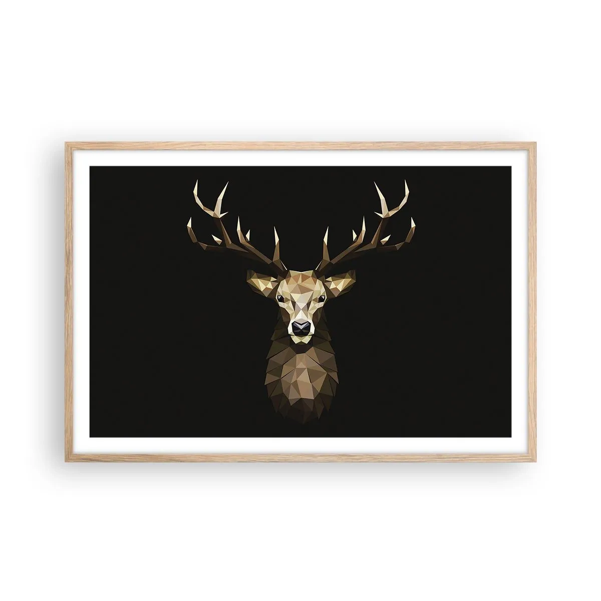 Plakat w ramie jasny dąb - Kubistyczny jeleń - 91x61 cm