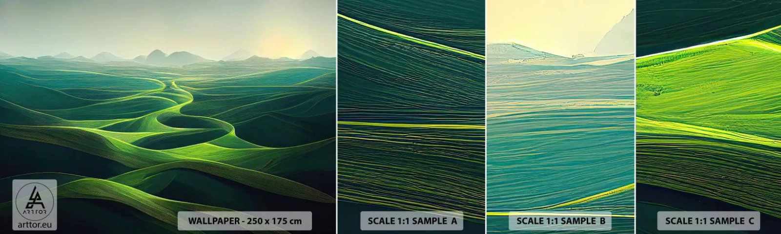 Fototapeta Próbka Samoprzylepna Deluxe Sticker - W zielonych dolinach - Krajobraz, Łąka, Doliny - 100x30 cm