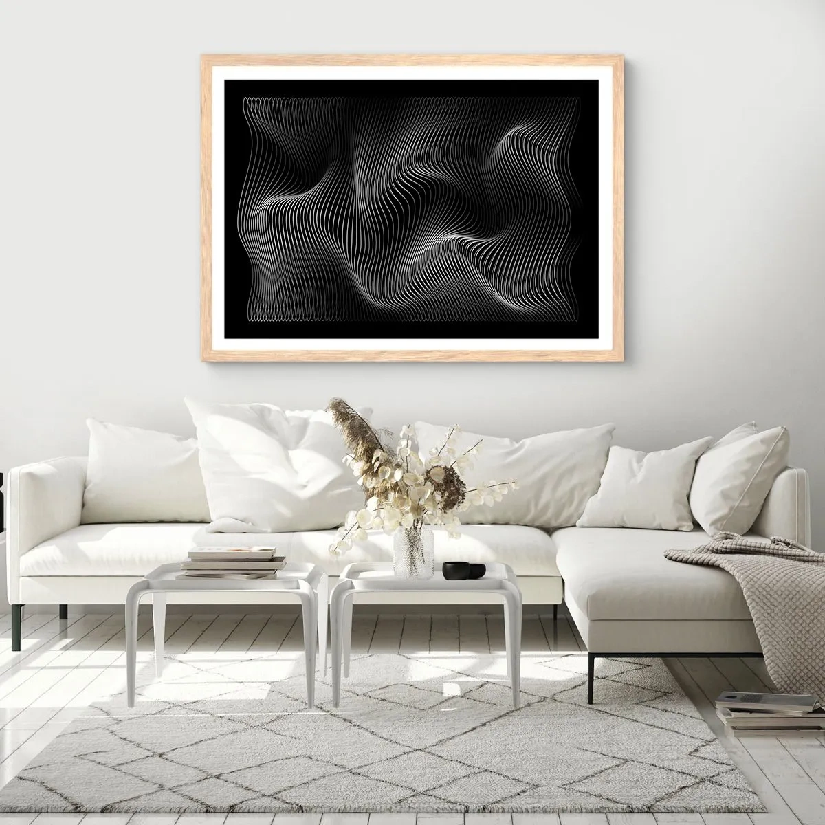 Plakat w ramie jasny dąb - Taniec światła w przestrzeni - 70x50 cm
