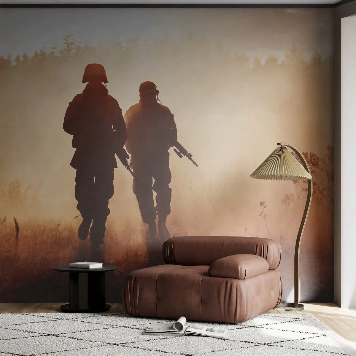 Fototapeta Premium Sand - Sylwetki żołnierzy w świetle zachodzącego słońca - 100x70cm - Call of Duty - Nowoczesna dekoracja ścienna do salonu, kuchni i sypialni ARTTOR