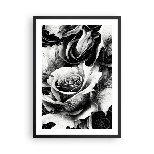 Plakat w czarnej ramie - Czarno-biała kompozycja róż z wyrazistym światłocieniem - 50x70cm - Zawsze królowa - Nowoczesna dekoracja ścienna do salonu i sypialni ARTTOR