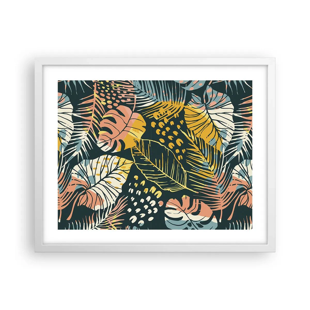 Plakat w białej ramie - Liściasta fantazja - 50x40 cm