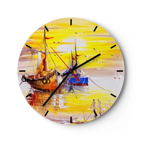 Zegar ścienny - Malownicze żaglówki o zachodzie słońca - 30x30cm - Zasłużony odpoczynek w porcie - Nowoczesna dekoracja ścienna do salonu, kuchni i sypialni ARTTOR