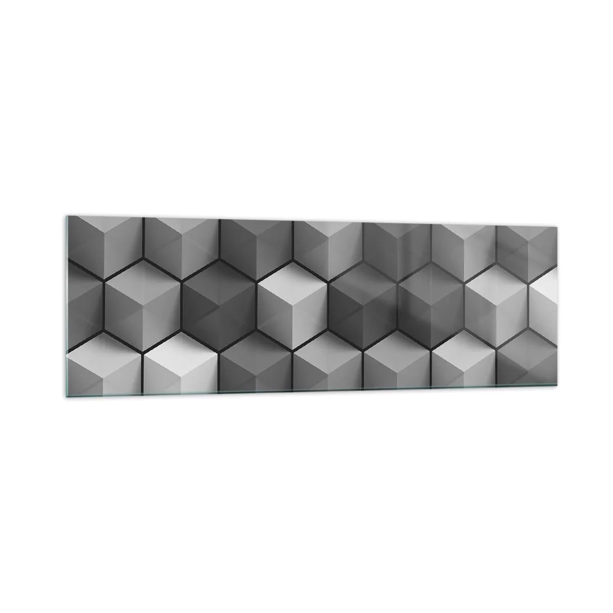 Obraz na szkle - Geometryczna kompozycja kostek w odcieniach szarości i czerni - 160x50cm - Kubistyczna układanka - Nowoczesna dekoracja ścienna do salonu i sypialni ARTTOR