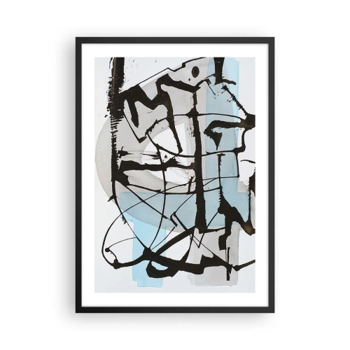 Plakat w czarnej ramie - Nowoczesna abstrakcja w odcieniach błękitu i czerni - 50x70cm - Mimo wszystko błękitny - Nowoczesna dekoracja ścienna do salonu i sypialni ARTTOR