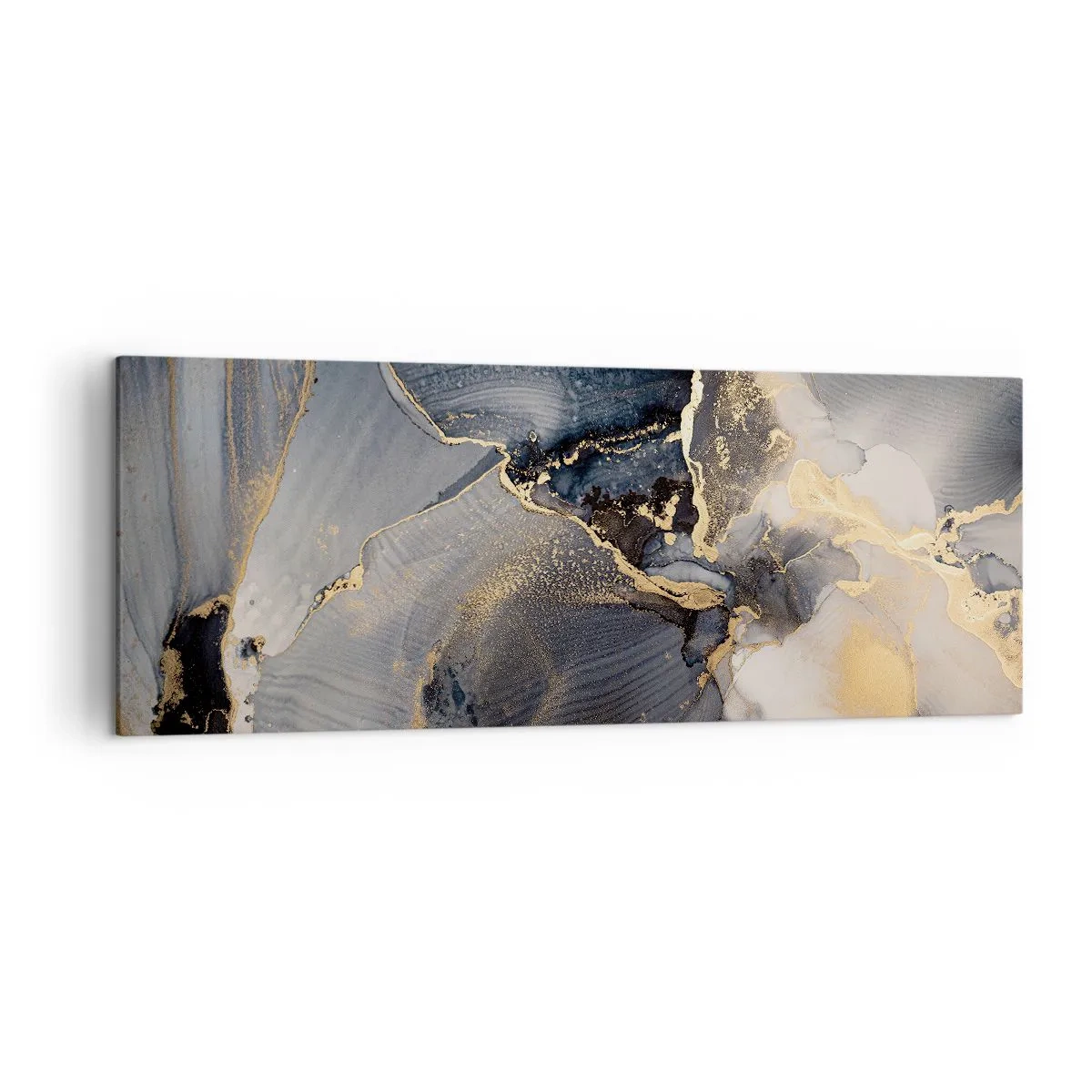 Obraz na płótnie - Abstrakcyjne złoto i szarość na płótnie - 140x50cm - Życie kamienia - Nowoczesna dekoracja ścienna do salonu i sypialni ARTTOR