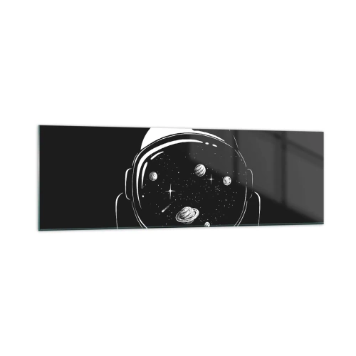 Obraz na szkle - Astronautyczny hełm z widokiem na kosmos w minimalistycznym stylu - 160x50cm - Niezły widok - Nowoczesna dekoracja ścienna do salonu i sypialni ARTTOR