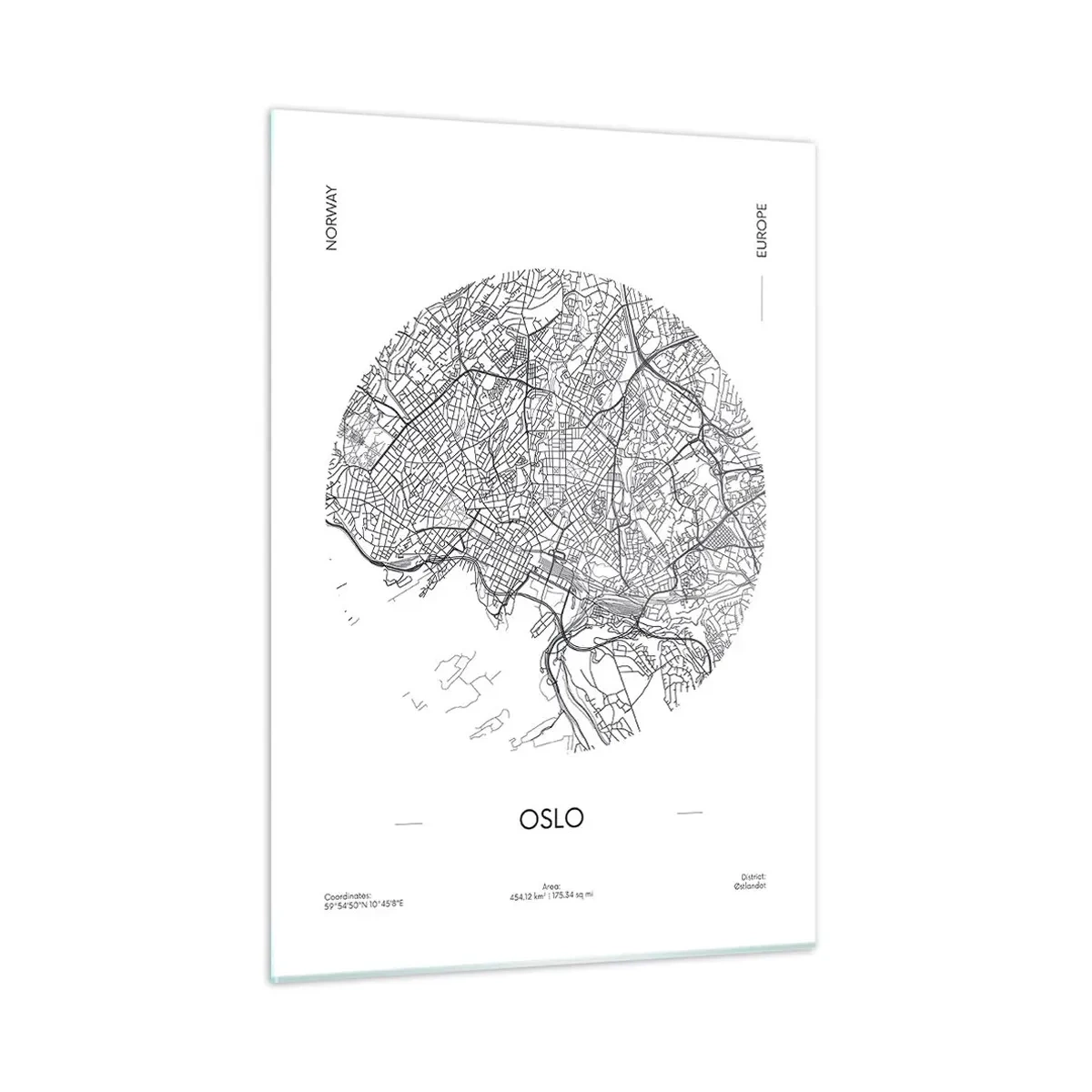 Obraz na szkle - Mapa miasta Oslo w stylu graficznym w czerni i bieli - 50x70cm - Anatomia Oslo - Nowoczesna dekoracja ścienna do salonu, kuchni i sypialni ARTTOR