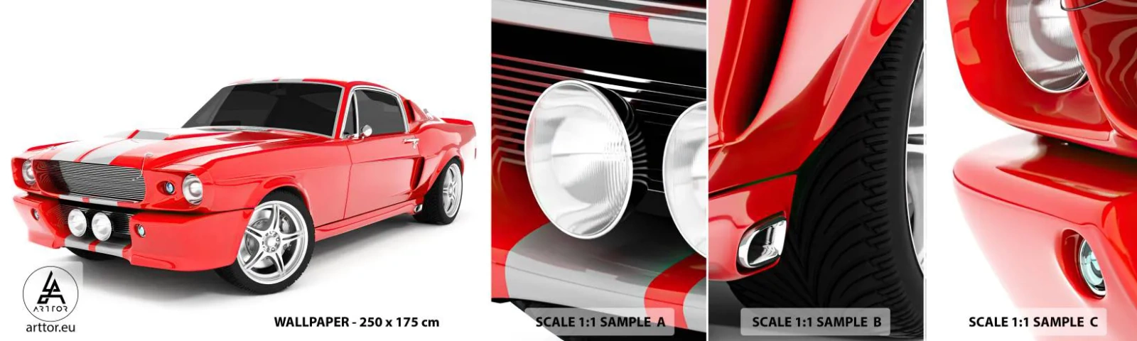 Fototapeta Próbka Samoprzylepna Deluxe Sticker - Mustang prędki jak wiatr - Motoryzacja, Samochód Vintage, Samochód Mustang 1967 - 100x30 cm