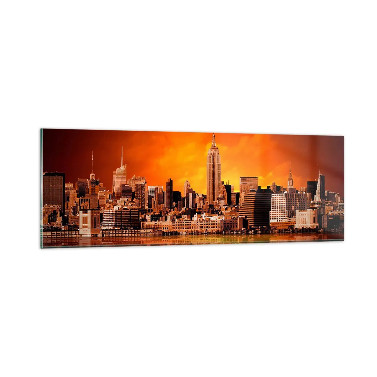 Obraz na szkle - Panorama wielkomiejska w żólci i brązie - 90x30 cm