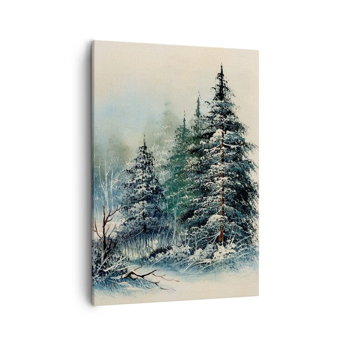 Obraz na płótnie - Zimowy krajobraz z ośnieżonymi drzewami na tle jasnego nieba - 50x70cm - Gotowe do Świąt - Nowoczesna dekoracja ścienna do salonu, kuchni i sypialni ARTTOR