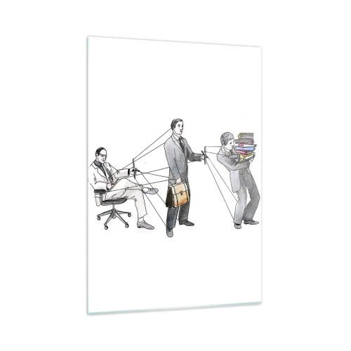Obraz na szkle - Ilustracja przedstawiająca hierarchię pracy biurowej - 50x70cm - Każdy swego pana ma - Nowoczesna dekoracja ścienna do salonu, kuchni i sypialni ARTTOR