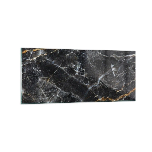 Obraz na szkle - Czarno-złote detale marmurowej powierzchni - 120x50cm - Wewnętrzne życie kamienia - Nowoczesna dekoracja ścienna do salonu i sypialni ARTTOR