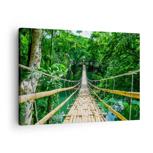 Obraz na płótnie - Wiszący most bambusowy otoczony zielenią - 70x50cm - Małpi most nad zielenią - Nowoczesna dekoracja ścienna do salonu i sypialni ARTTOR