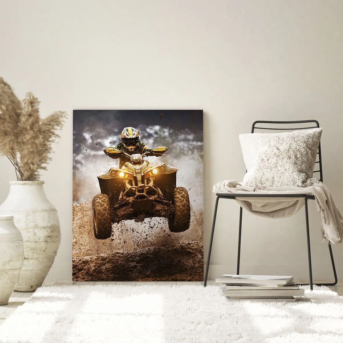Obraz na szkle - Quad w akcji na błotnistym terenie w dynamicznej scenerii - 50x70cm - No risk no fun - Nowoczesna dekoracja ścienna do salonu, kuchni i sypialni ARTTOR