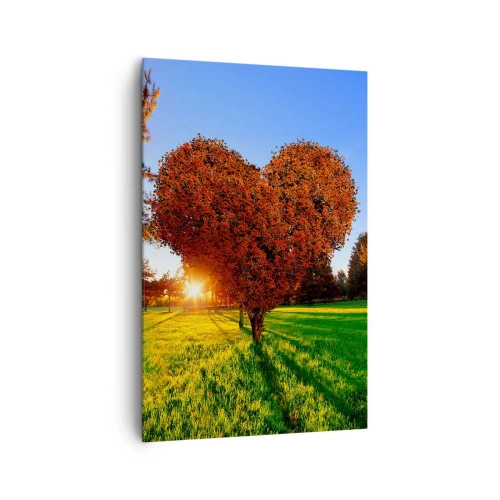 Obraz na płótnie - Drzewo w kształcie serca w jesiennej scenerii - 80x120cm - I jak nie kochać jesieni - Nowoczesna dekoracja ścienna do salonu i sypialni ARTTOR