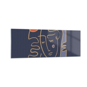 Obraz na szkle - Abstrakcyjny portret twarzy w minimalistycznym stylu - 140x50cm - W zamyśleniu - Nowoczesna dekoracja ścienna do salonu i sypialni ARTTOR