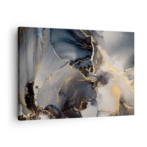 Obraz na płótnie - Abstrakcyjne złoto i szarość na płótnie - 70x50cm - Życie kamienia - Nowoczesna dekoracja ścienna do salonu i sypialni ARTTOR