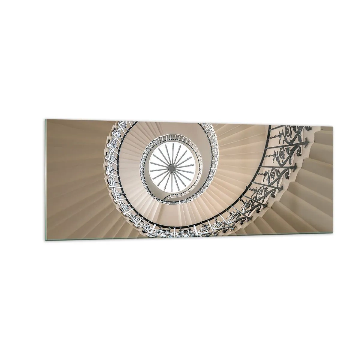 Obraz na szkle - Spiralne schody w eleganckim ujęciu geometrycznym - 140x50cm - W środku muszli - Nowoczesna dekoracja ścienna do salonu i sypialni ARTTOR