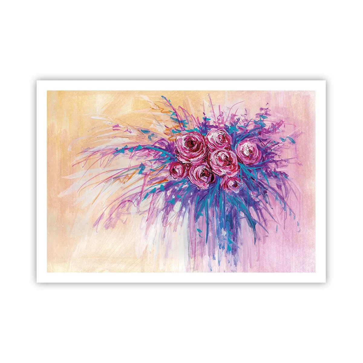 Plakat - Bukiet róż w pastelowych barwach - 100x70cm - Różana fontanna - Nowoczesna dekoracja ścienna do salonu i sypialni ARTTOR