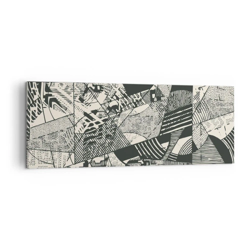Obraz na płótnie - Geometryczne abstrakcyjne wzory w odcieniach zieleni na jasnym tle - 140x50cm - Dynamika współczesności - Nowoczesna dekoracja ścienna do salonu i sypialni ARTTOR