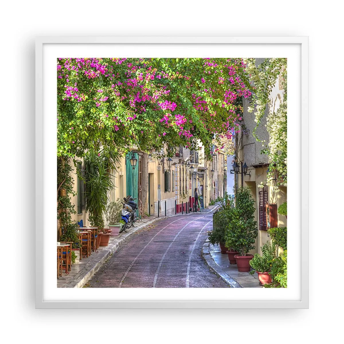 Plakat w białej ramie - Kwitnący zaułek - 60x60 cm