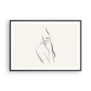 Plakat w czarnej ramie - Minimalistyczny szkic sylwetki kobiety na jasnym tle - 100x70cm - Fala melancholii - Nowoczesna dekoracja ścienna do salonu i sypialni ARTTOR