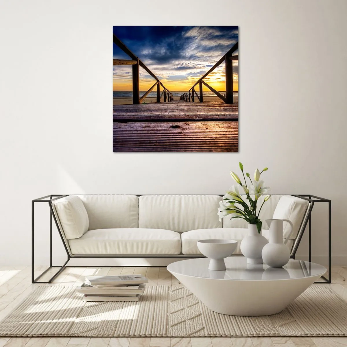 Obraz na szkle - Prosto na cichą plażę o zachodzie słońca - 70x70 cm