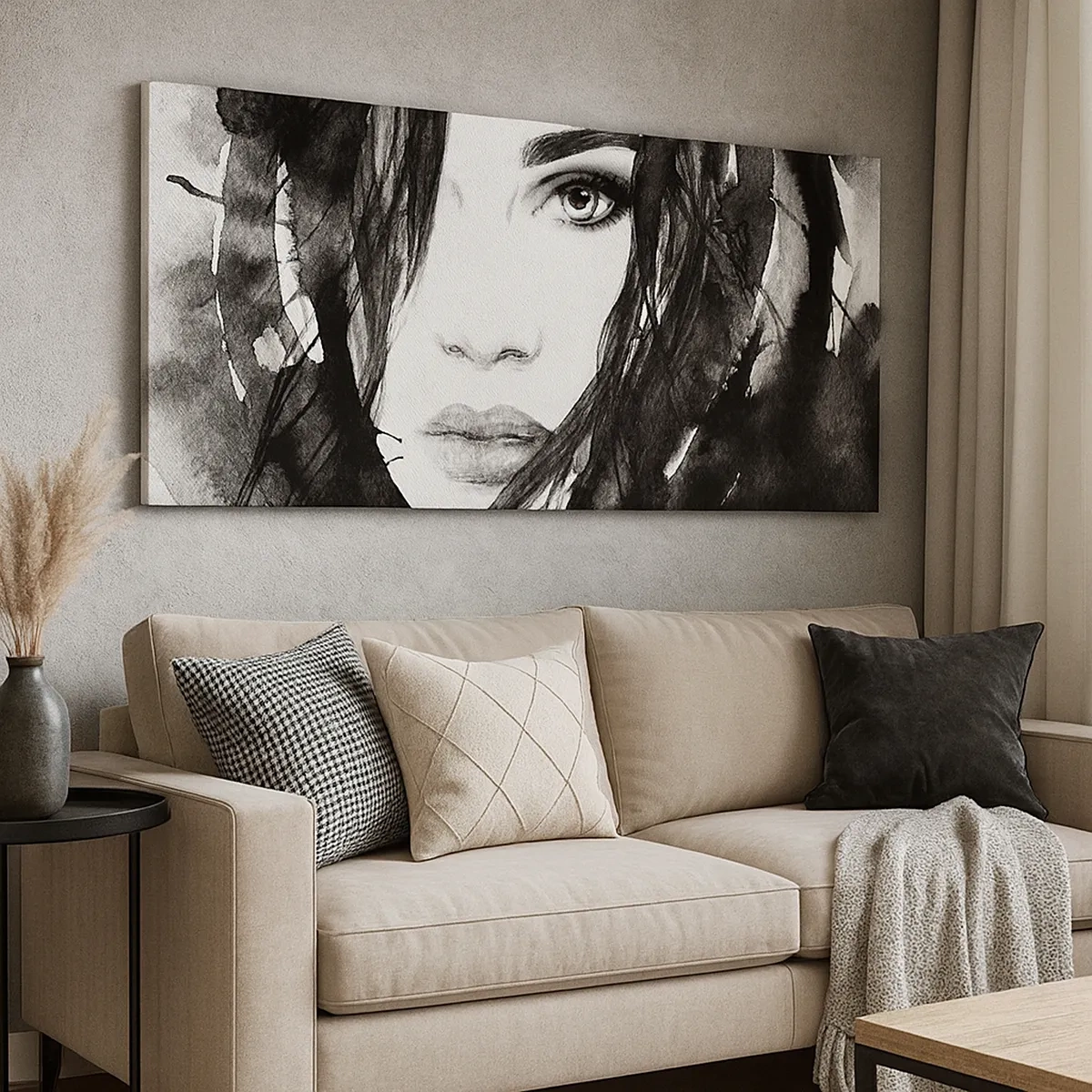 Obraz na płótnie - Portret damy w czerni i bieli - 30x30 cm