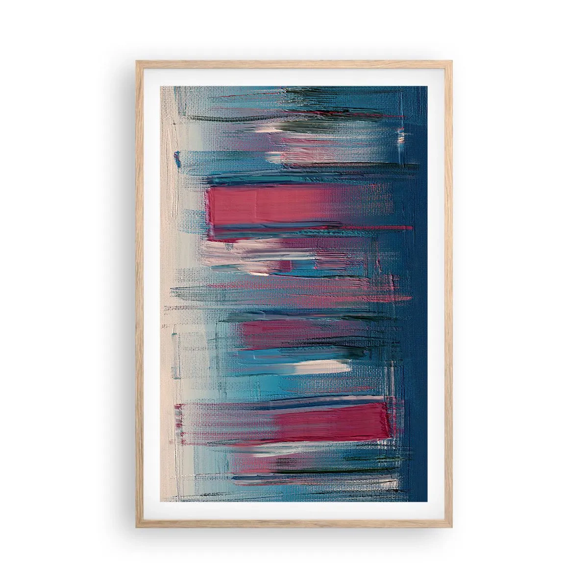 Plakat w ramie jasny dąb - Kompozycja wertykalna w błękicie i czerwieni - 61x91 cm