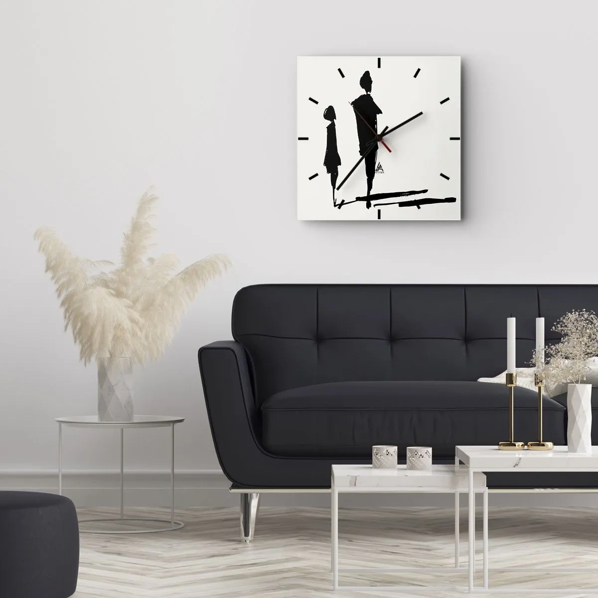 Zegar ścienny - Sylwetki dwóch osób w czerni na jasnym tle - 30x30cm - Na pewno razem? - Nowoczesna dekoracja ścienna do salonu i sypialni ARTTOR
