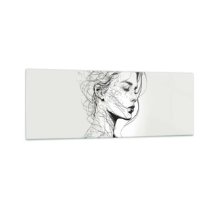 Obraz na szkle - Delikatny portret kobiety w minimalistycznym stylu graficznym - 140x50cm - Portret w zamyśleniu - Nowoczesna dekoracja ścienna do salonu i sypialni ARTTOR
