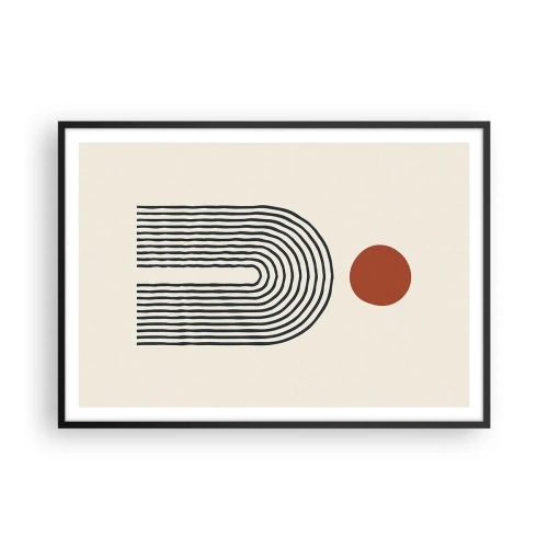 Plakat w czarnej ramie - Nowoczesny abstrakcyjny wzór z liniami i czerwonym okręgiem - 100x70cm - Magnetyzm kształtów i barw - Nowoczesna dekoracja ścienna do salonu i sypialni ARTTOR