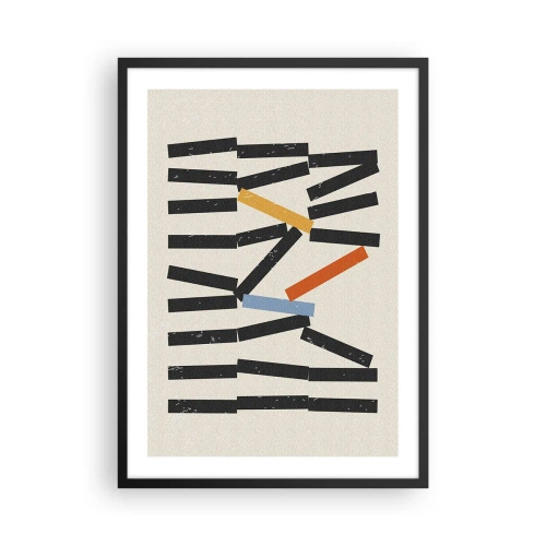 Plakat w czarnej ramie - Abstrakcyjna kompozycja geometryczna z kolorowymi akcentami - 50x70cm - Domino – kompozycja - Nowoczesna dekoracja ścienna do salonu i sypialni ARTTOR