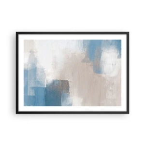 Plakat w czarnej ramie - Abstrakcyjne kształty w odcieniach błękitu i beżu - 70x50cm - Abstrakcja różowa za zasłoną błękitu - Nowoczesna dekoracja ścienna do salonu i sypialni ARTTOR
