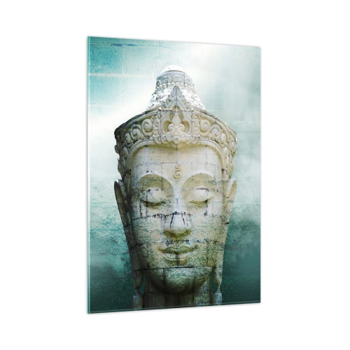 Obraz na szkle - Posąg Buddy w mistycznej atmosferze - 50x70cm - Poszukując światła - Nowoczesna dekoracja ścienna do salonu, kuchni i sypialni ARTTOR