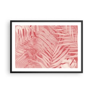 Plakat w czarnej ramie - Różowe liście tropikalne w delikatnym i minimalistycznym stylu - 70x50cm - Różowy koncept - Nowoczesna dekoracja ścienna do salonu i sypialni ARTTOR