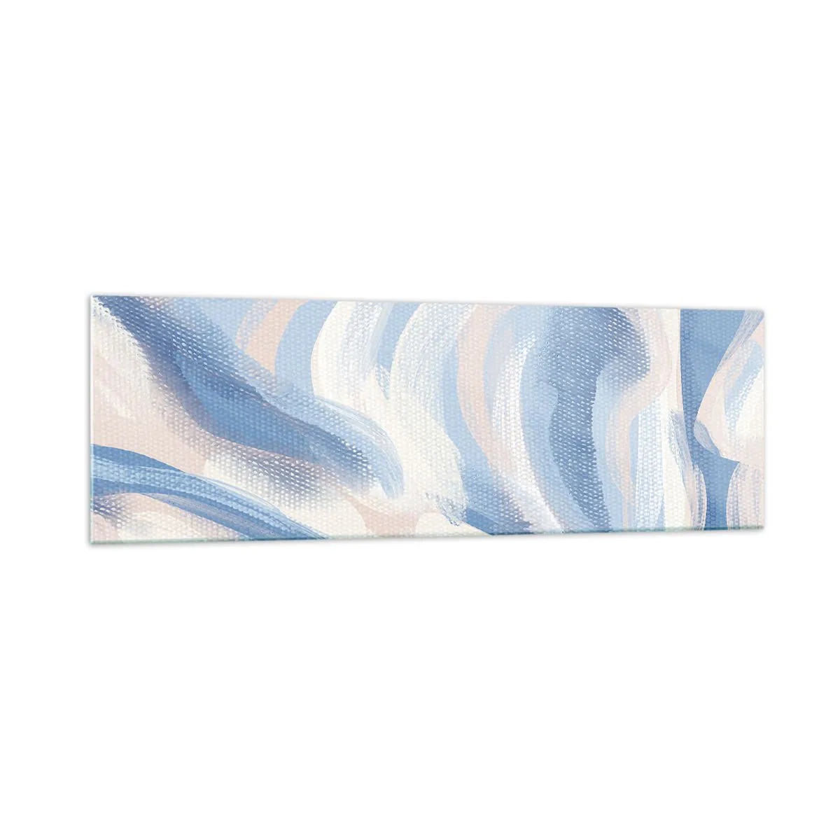 Obraz na szkle - Abstrakcyjne pociągnięcia pędzla w odcieniach błękitu i beżu - 160x50cm - Błękitne falowanie - Nowoczesna dekoracja ścienna do salonu i sypialni ARTTOR