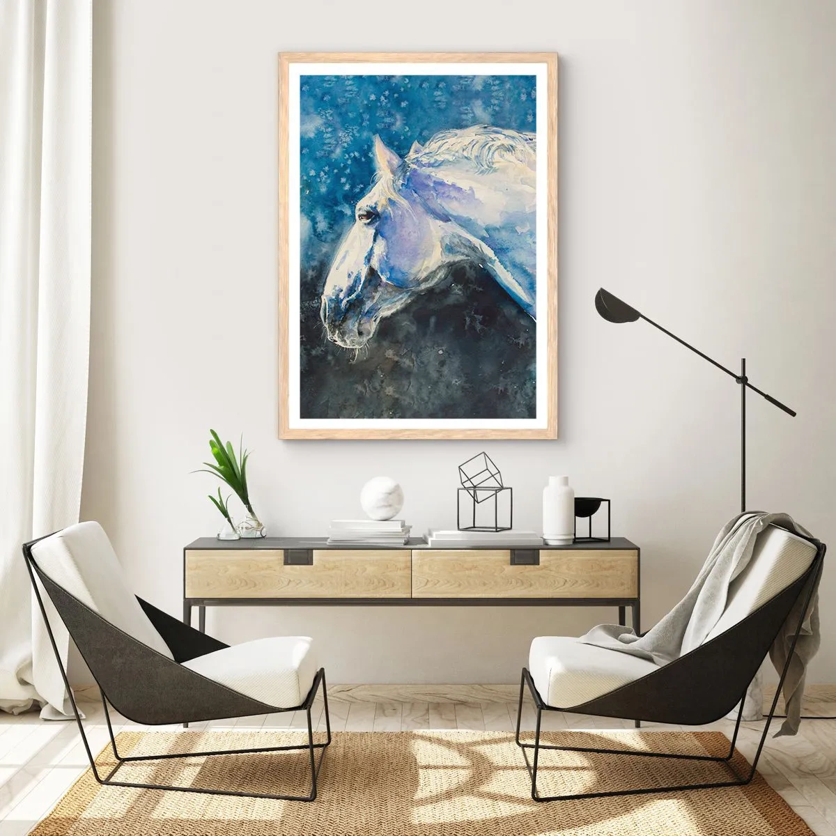 Plakat w ramie jasny dąb - Portret w błękitnej poświacie - 70x100 cm
