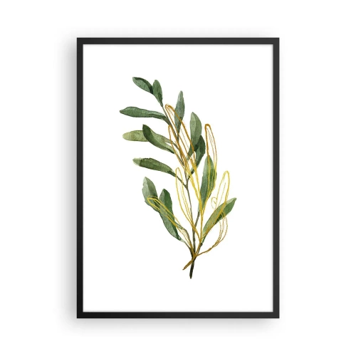 Plakat w czarnej ramie - Akwarelowa gałązka z delikatnymi złotymi akcentami - 50x70cm - Wszystko co dobre - Nowoczesna dekoracja ścienna do salonu i sypialni ARTTOR