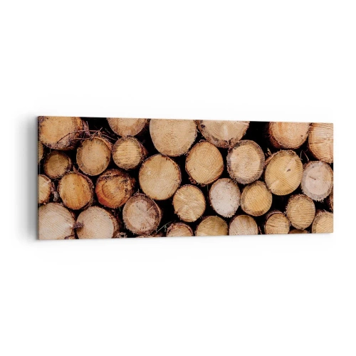 Obraz na płótnie - Stosy ściętych pni drzew ułożone w harmonii - 140x50cm - Nowy początek - Nowoczesna dekoracja ścienna do salonu i sypialni ARTTOR