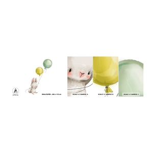 Fototapeta Próbka Samoprzylepna Deluxe Sticker - Też polecę! - Dla Dzieci, Królik, Kolorowe Baloniki - 100x30 cm