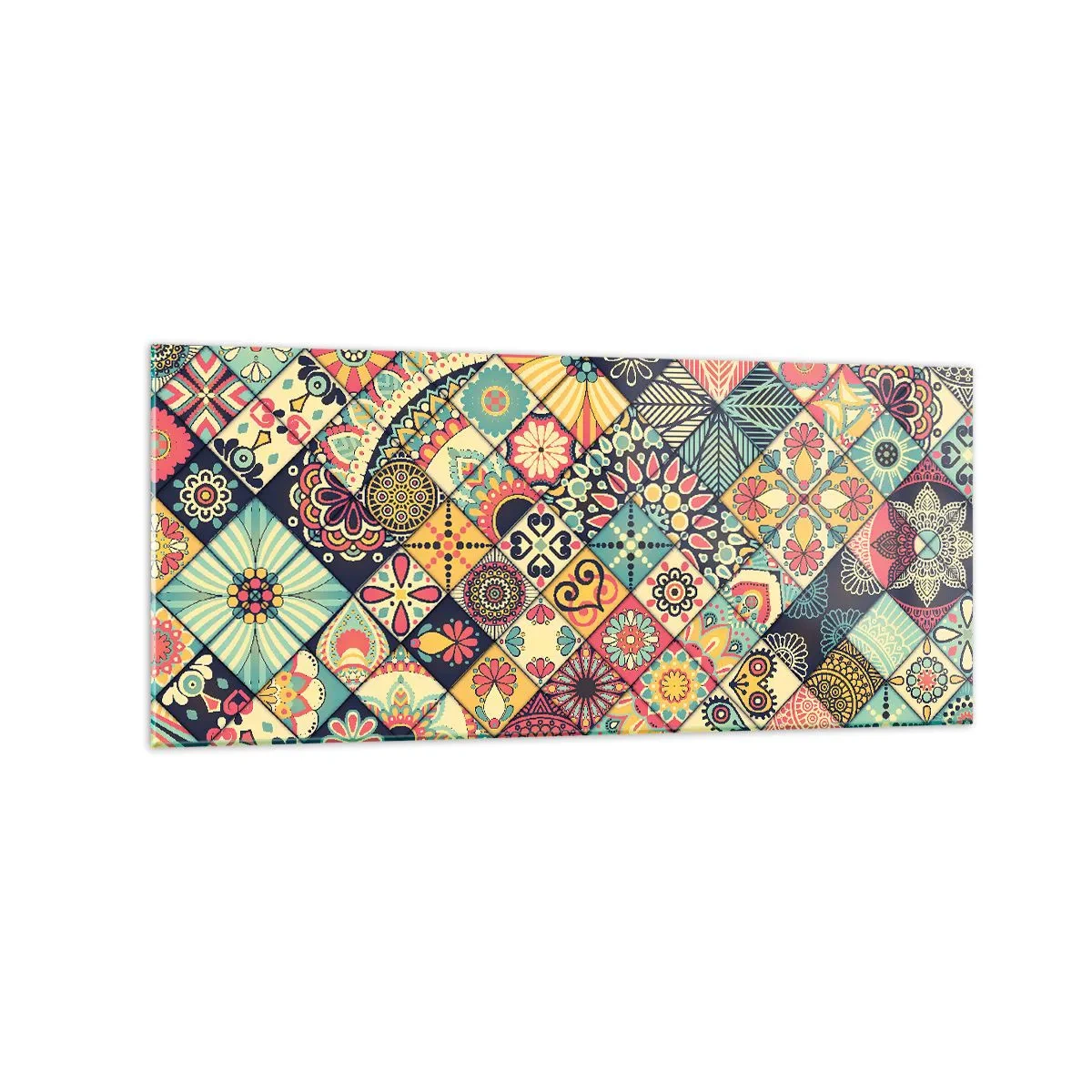 Obraz na szkle - Kolorowe geometryczne wzory inspirowane stylem marokańskim - 120x50cm - Marokańskie klimaty - Nowoczesna dekoracja ścienna do salonu i sypialni ARTTOR