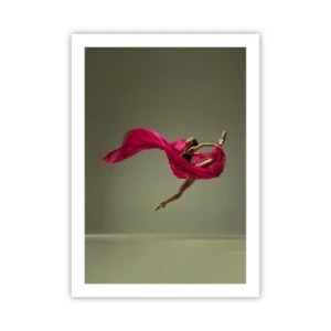 Plakat - Baletnica w czerwonej tkaninie w dynamicznym skoku - 50x70cm - Tańczący płomień - Nowoczesna dekoracja ścienna do salonu, kuchni i sypialni ARTTOR