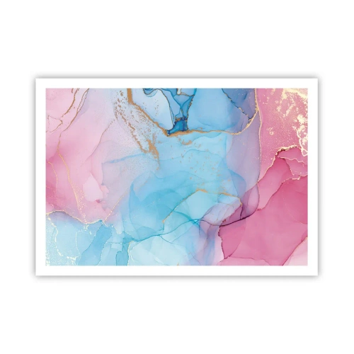 Plakat - Abstrakcyjne pastelowe wzory z akcentami złota - 100x70cm - Spotkanie i przenikanie - Nowoczesna dekoracja ścienna do salonu i sypialni ARTTOR