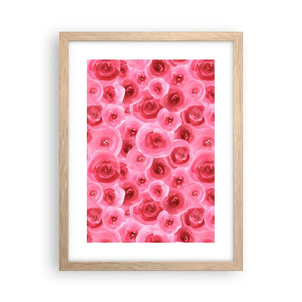 Plakat w ramie jasny dąb - Róże na dole i na górze - 30x40 cm