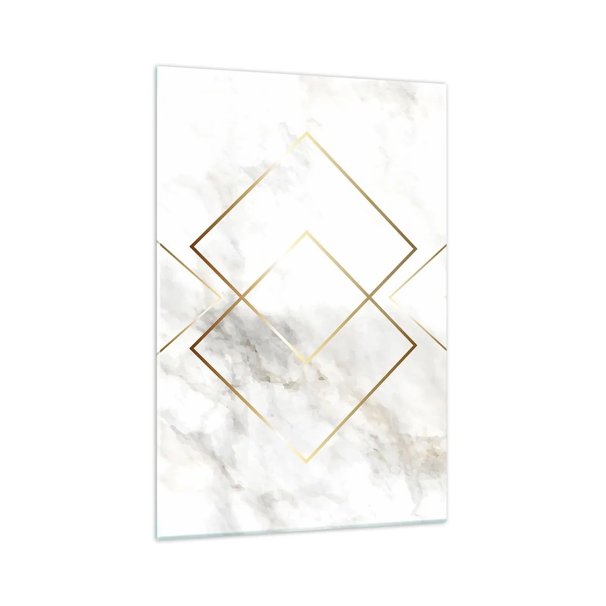 Obraz na szkle - Minimalistyczne złote romby na marmurowym tle - 70x100cm - Widok na nieskończoność - Nowoczesna dekoracja ścienna do salonu i sypialni ARTTOR